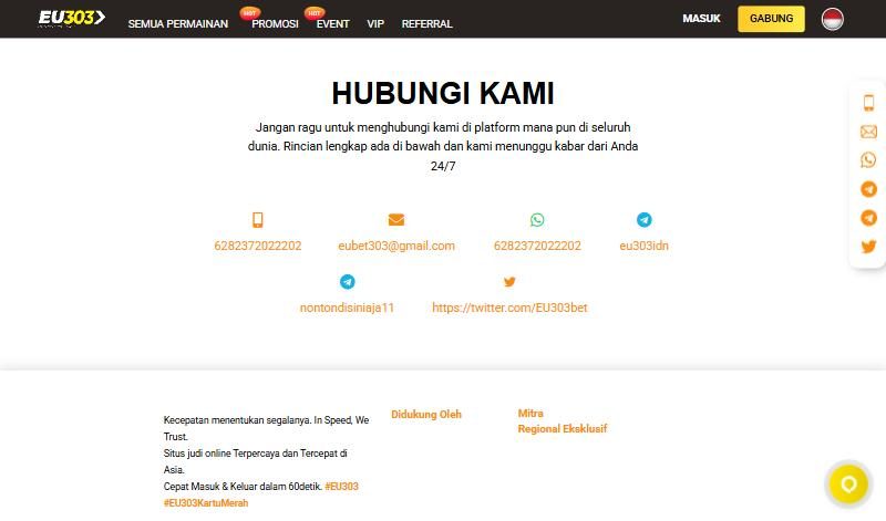 Tangkapan layar halaman Hubungi Kami EU303